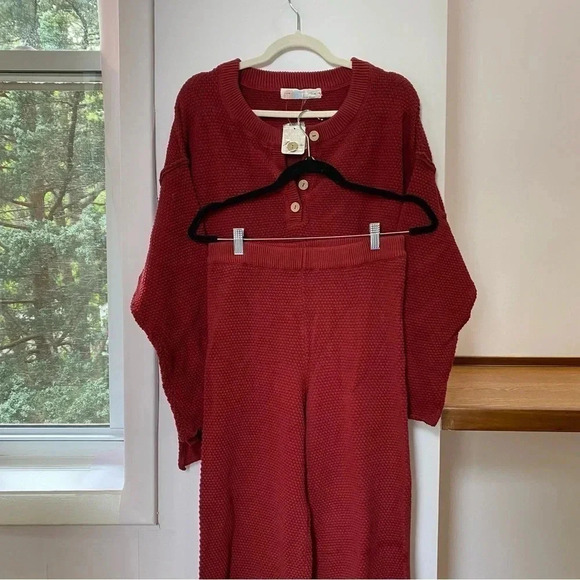 NWT Free People Hailee Sweater Set Two Piece Matching Pants in Red FP Beach - Picture 6 of 12